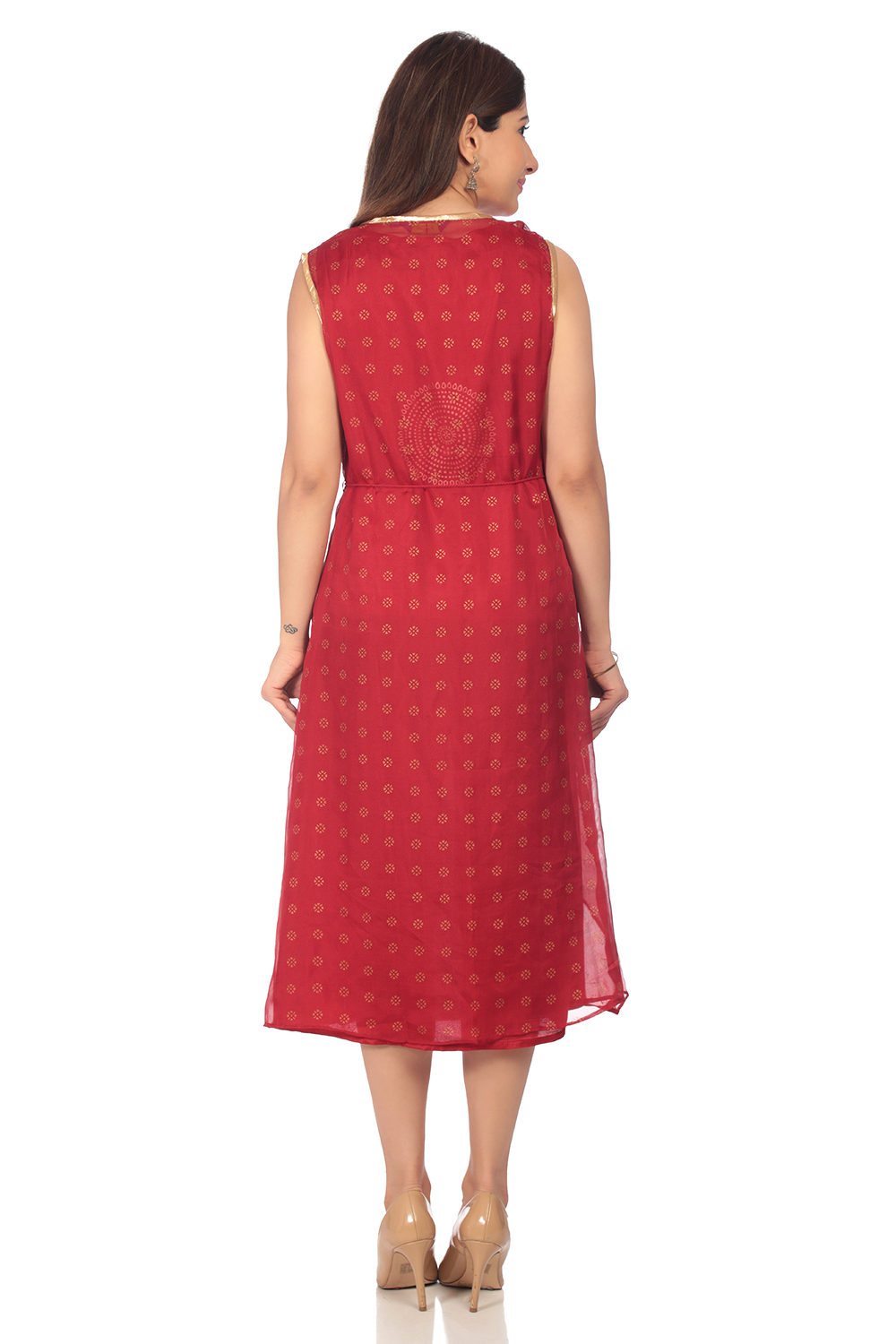 Red Flared Poly Cotton Dress image number 5