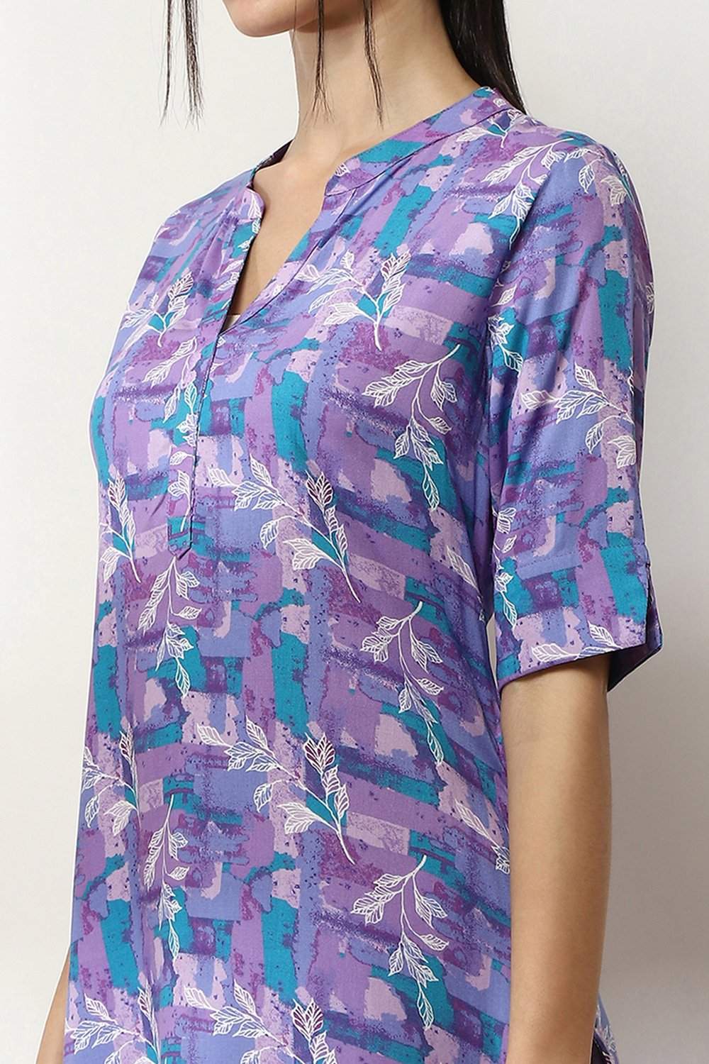 Purple Printed Straight Kurta image number 1