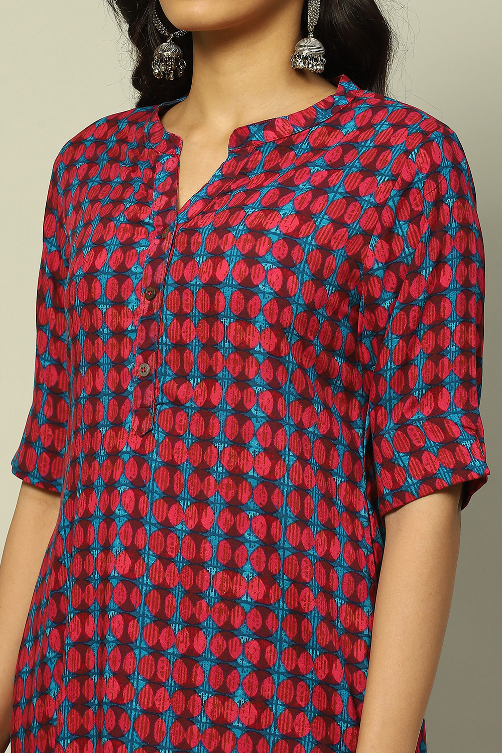 Blue Geometric Printed Straight Kurta image number 1