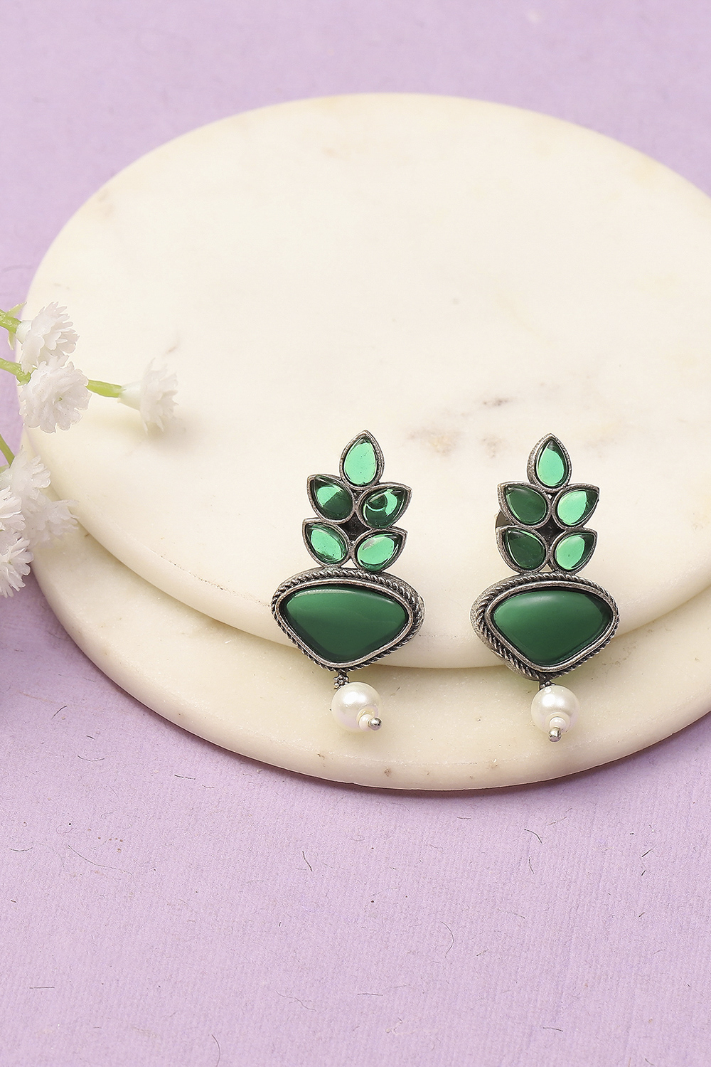 Apple Green Oxidised Alloy Earrings image number 0