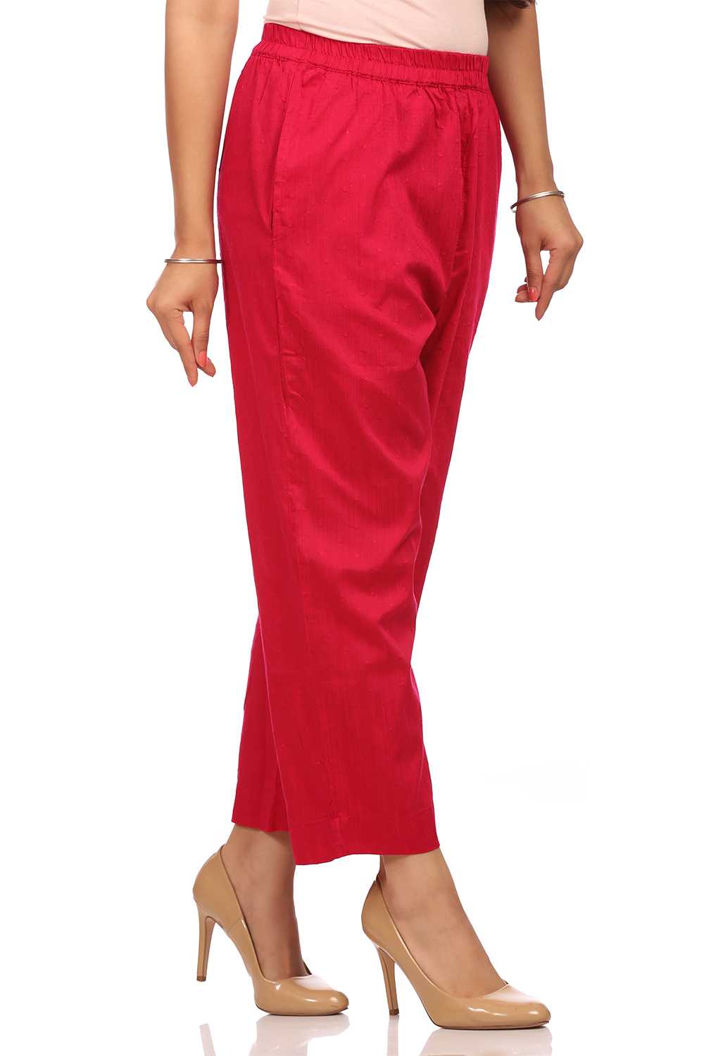 Pink Straight Viscose Slim Pants image number 0