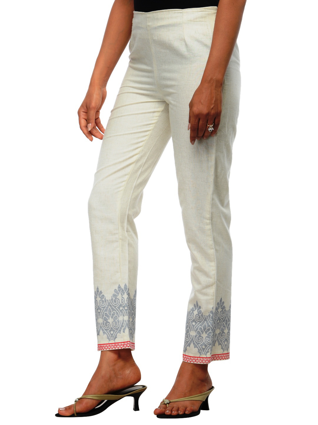 Beige Cotton Straight Pants image number 2
