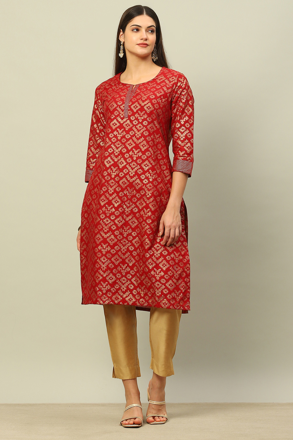 Black Cotton Printed Straight Kurta image number 0