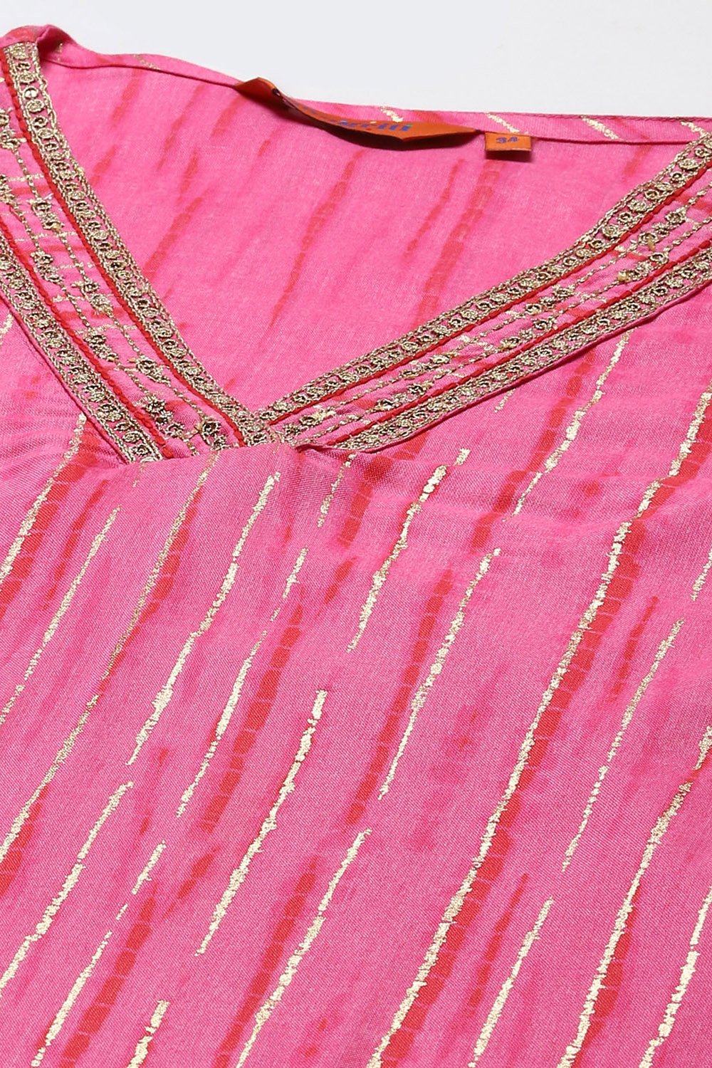 Pink LIVA Straight Printed Kurta Palazzo Suit Set image number 1