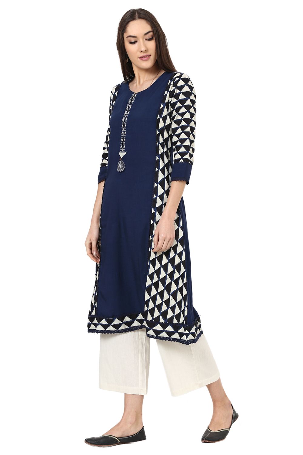 Indigo A-Line Viscose Rayon Kurta image number 5