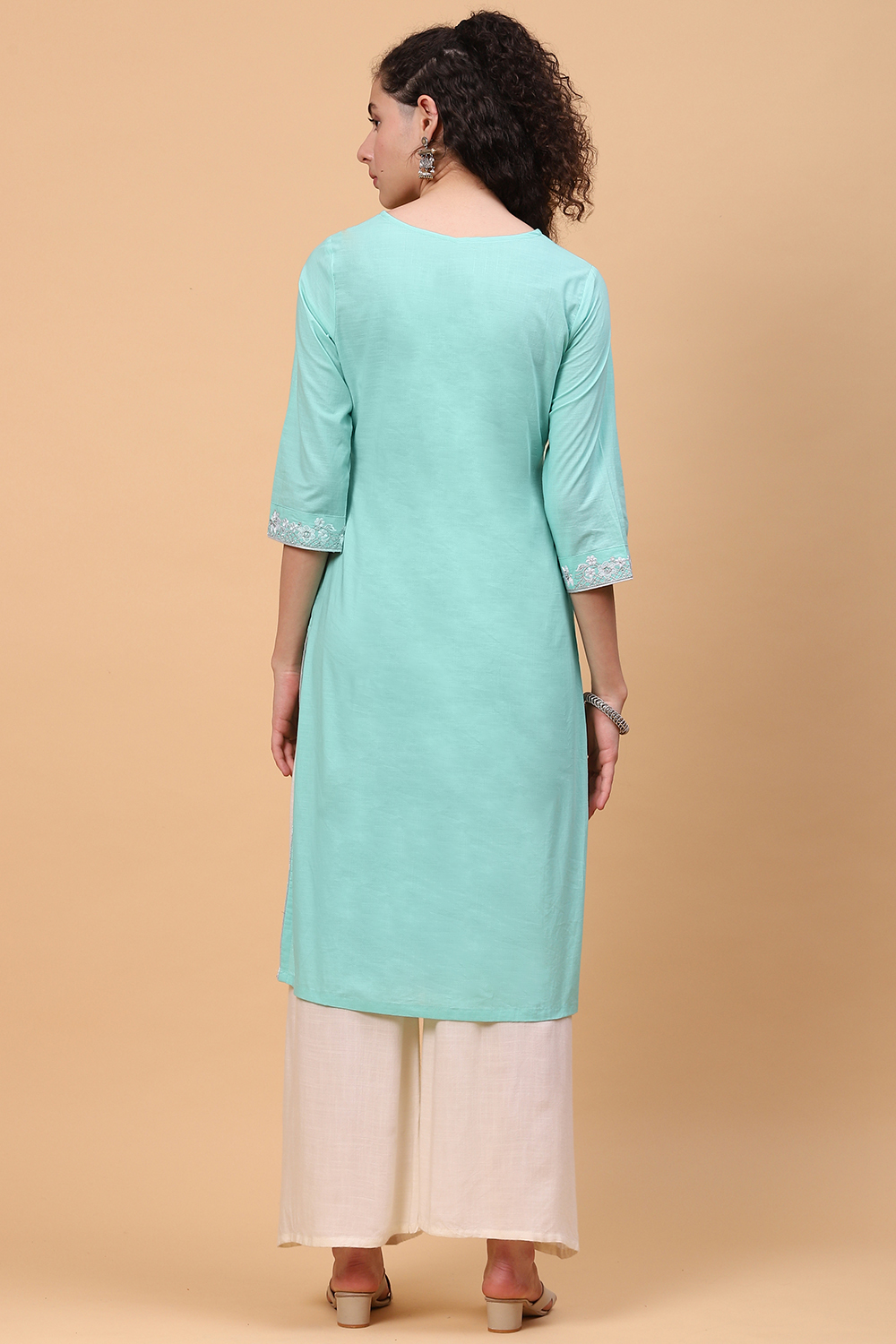 Blue Cotton Straight Kurta image number 4