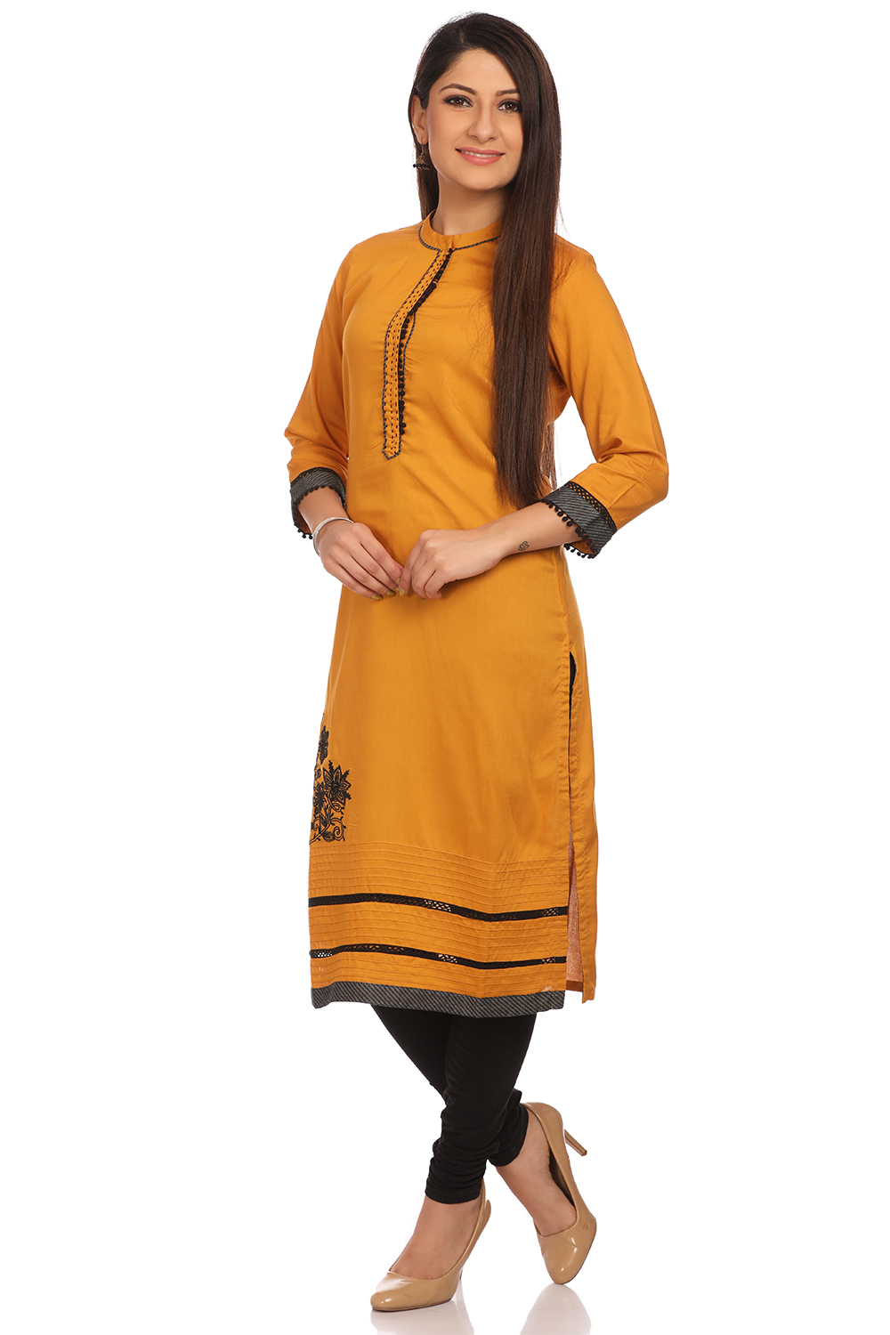 Mustard Straight Cotton Kurta image number 2