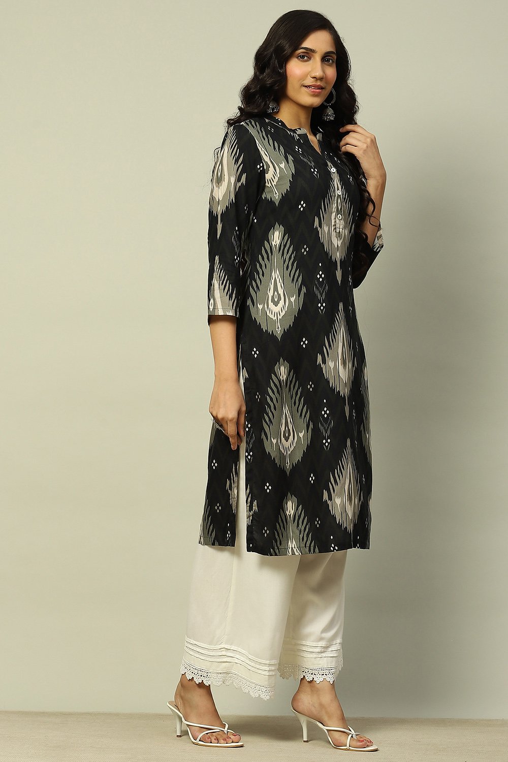 Black Printed Straight Kurta image number 4