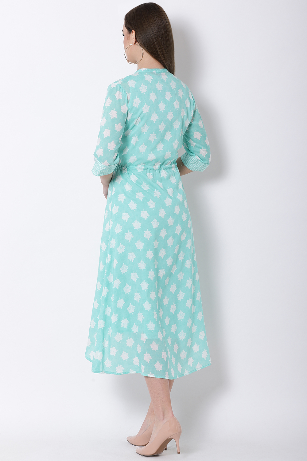 Green Viscose A-Line Dress image number 4