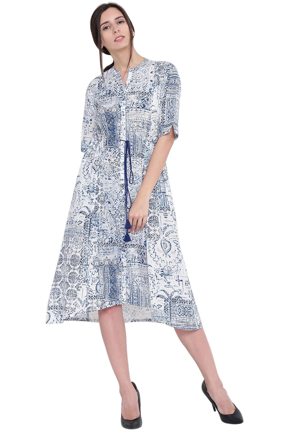 Indigo Cotton A-Line Kurta Dress image number 0