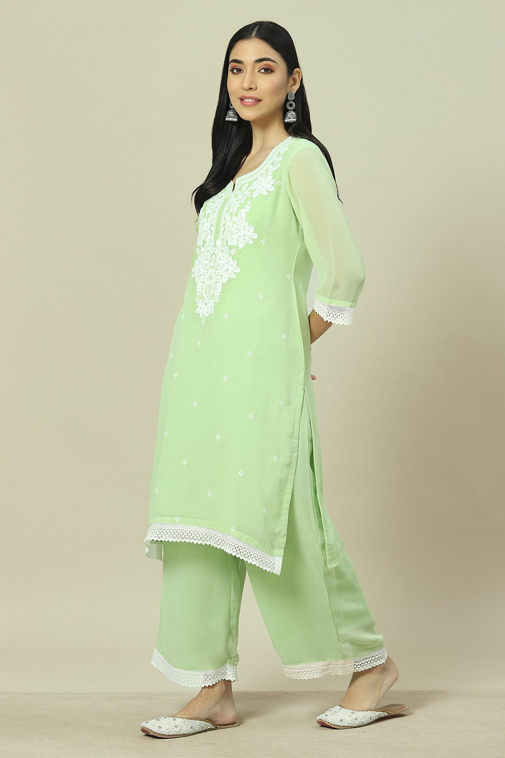 Sky Blue Cotton Blend Straight Kurta image number 2