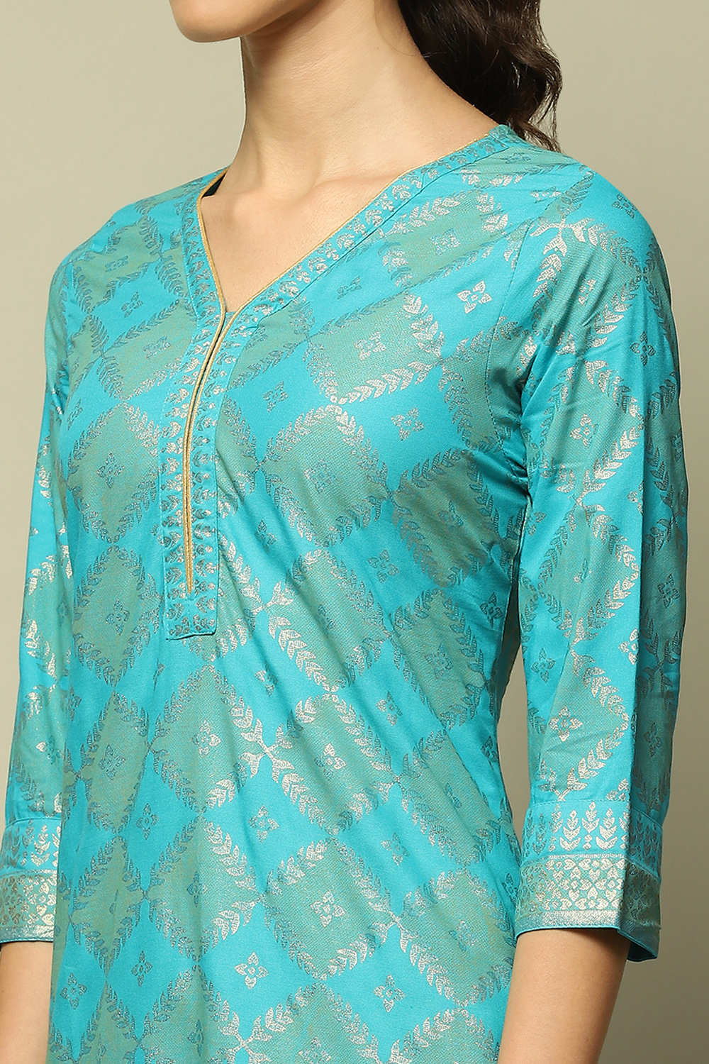 Blue Rayon Printed Straight Kurta image number 1