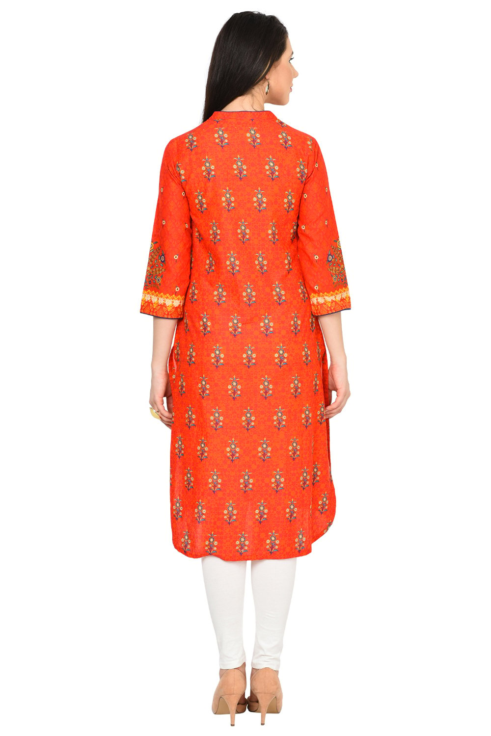 Red Straight Cotton Kurta image number 4