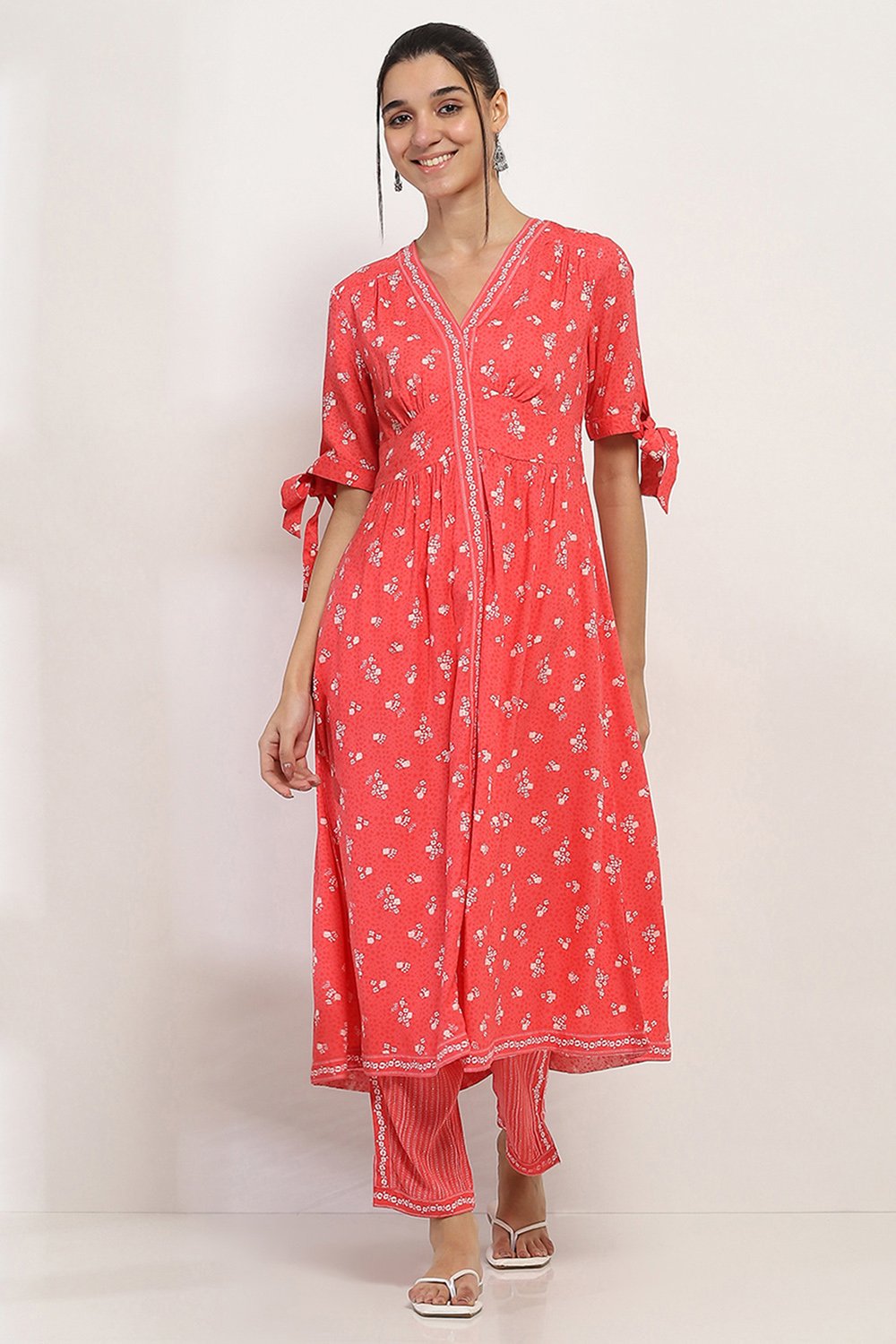 Coral Viscose Rayon Flared Dress image number 5