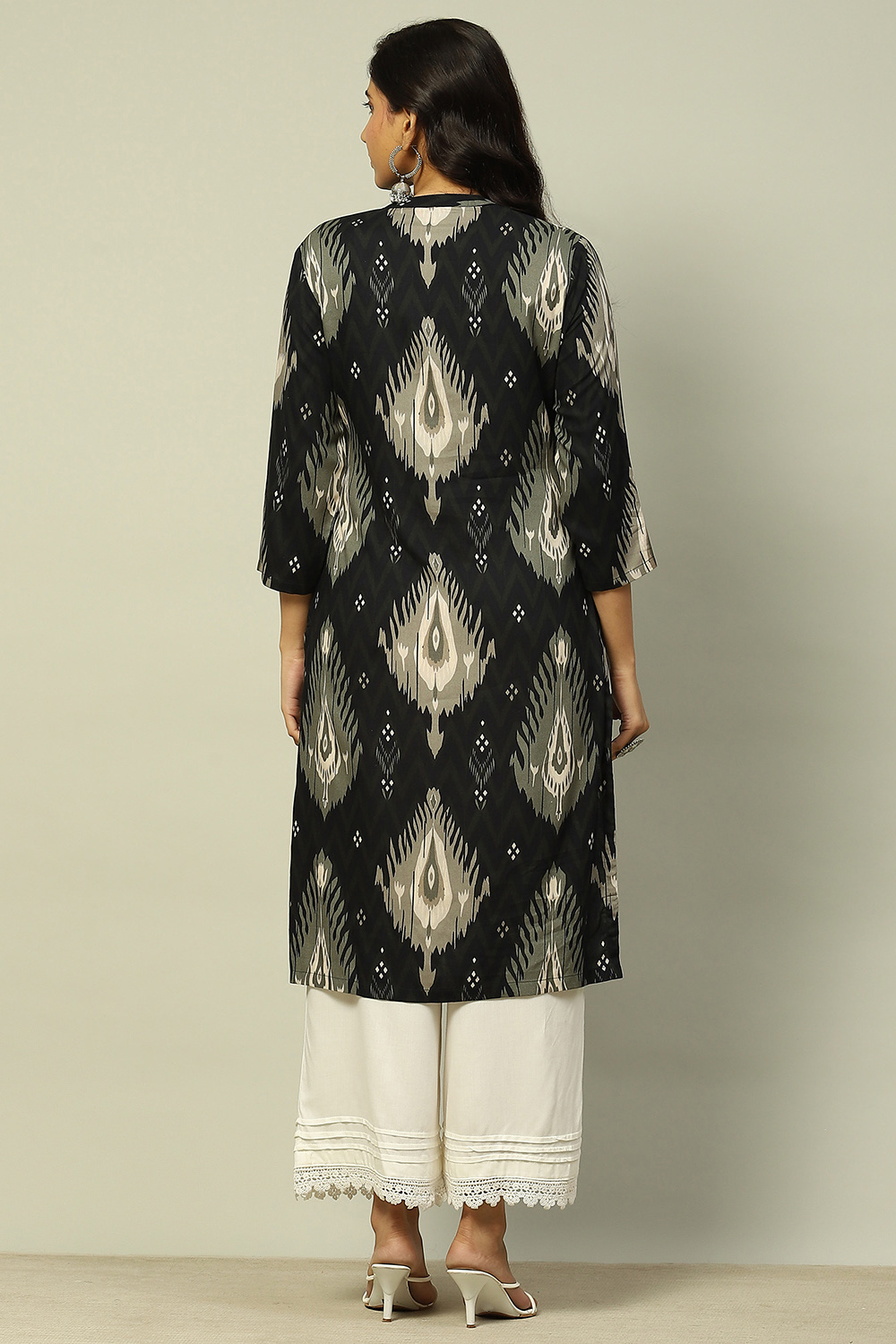 Black Printed Straight Kurta image number 3