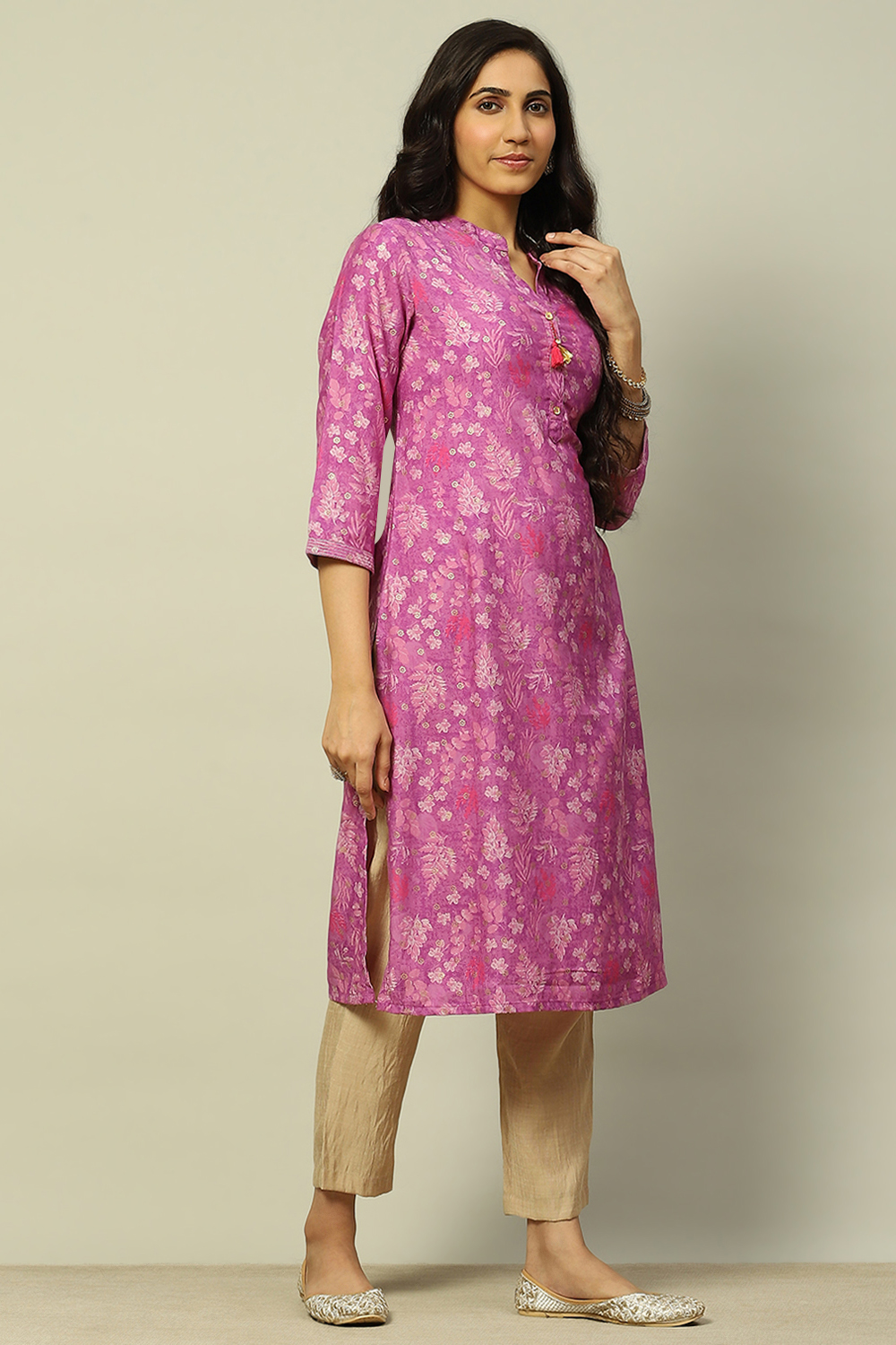 Purple Viscose Blend Floral Printed Straight Kurta image number 4