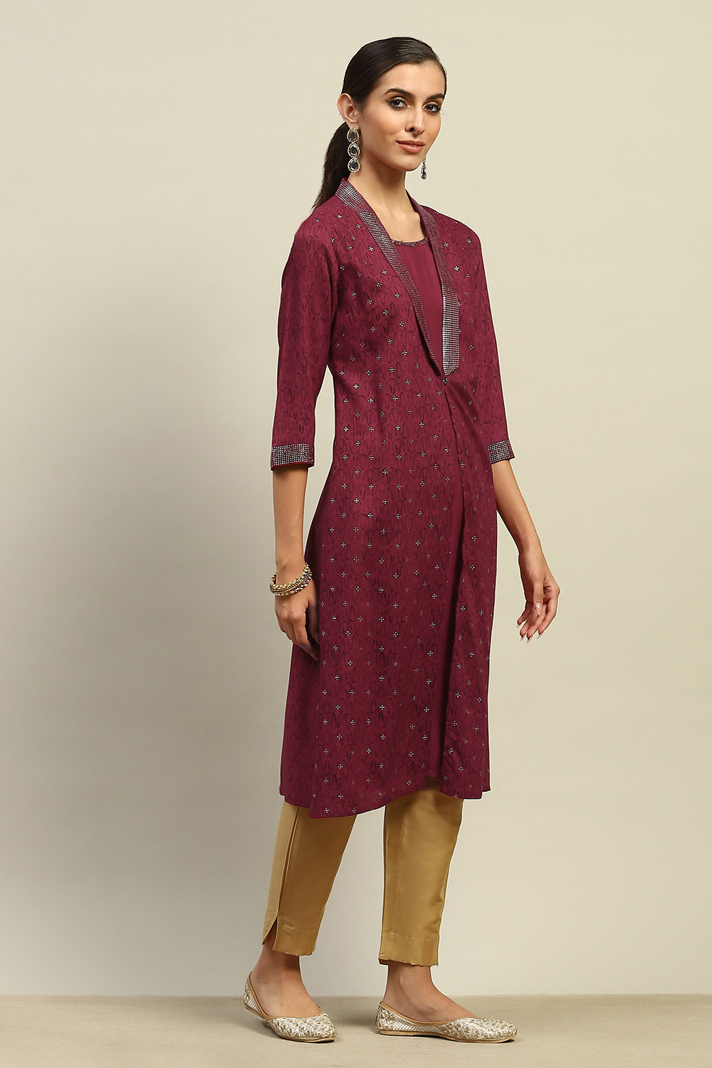 Red Rayon Slub Printed Straight Kurta image number 4