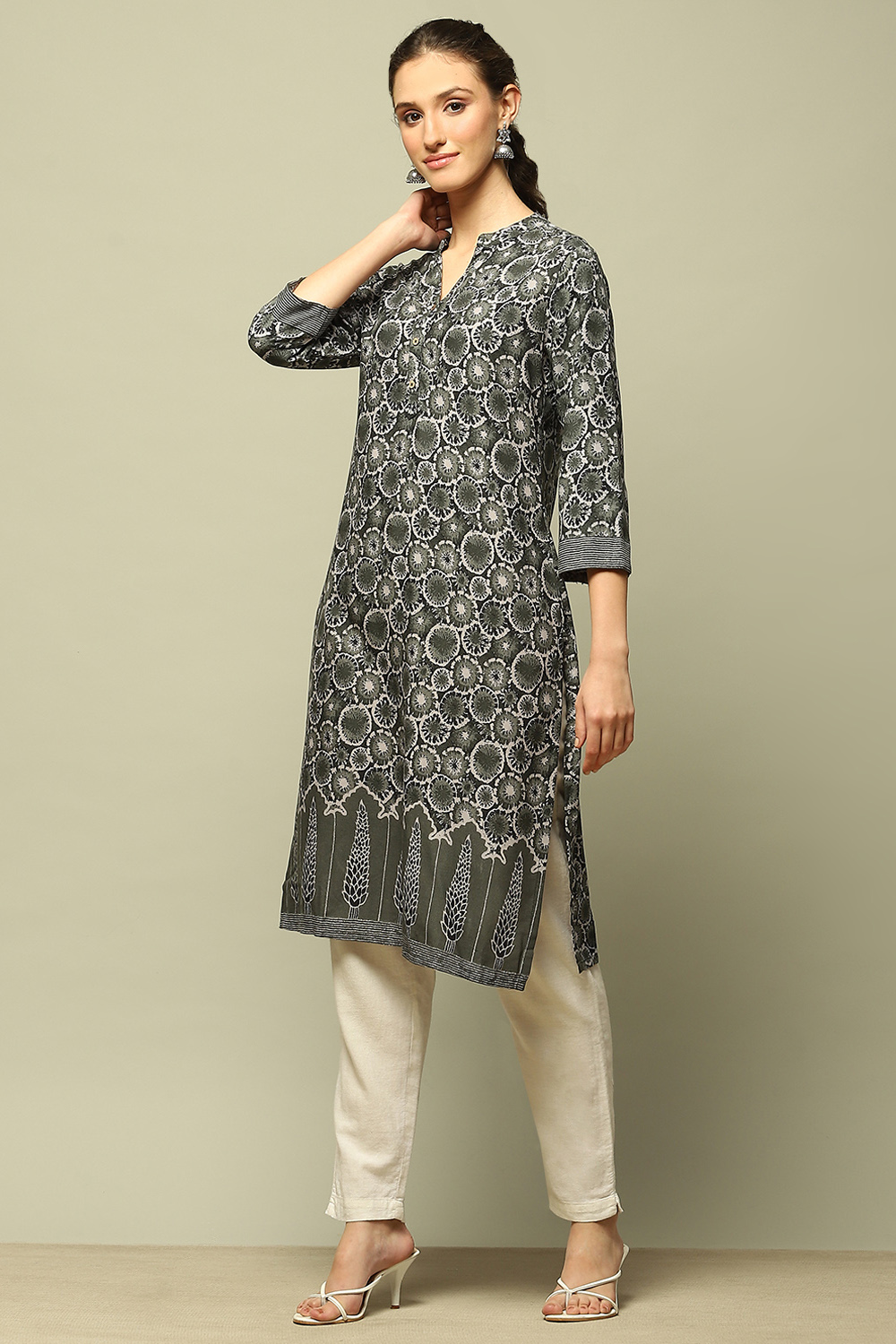 Black Rayon Printed Straight Kurta image number 0