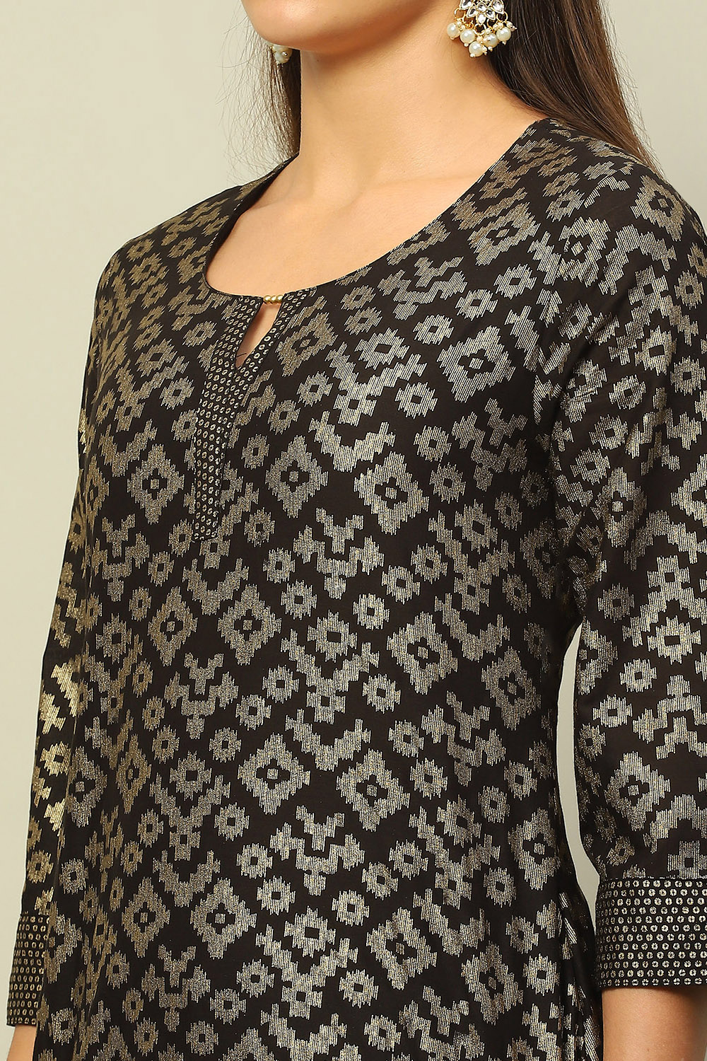 Black Cotton Printed Straight Kurta image number 1