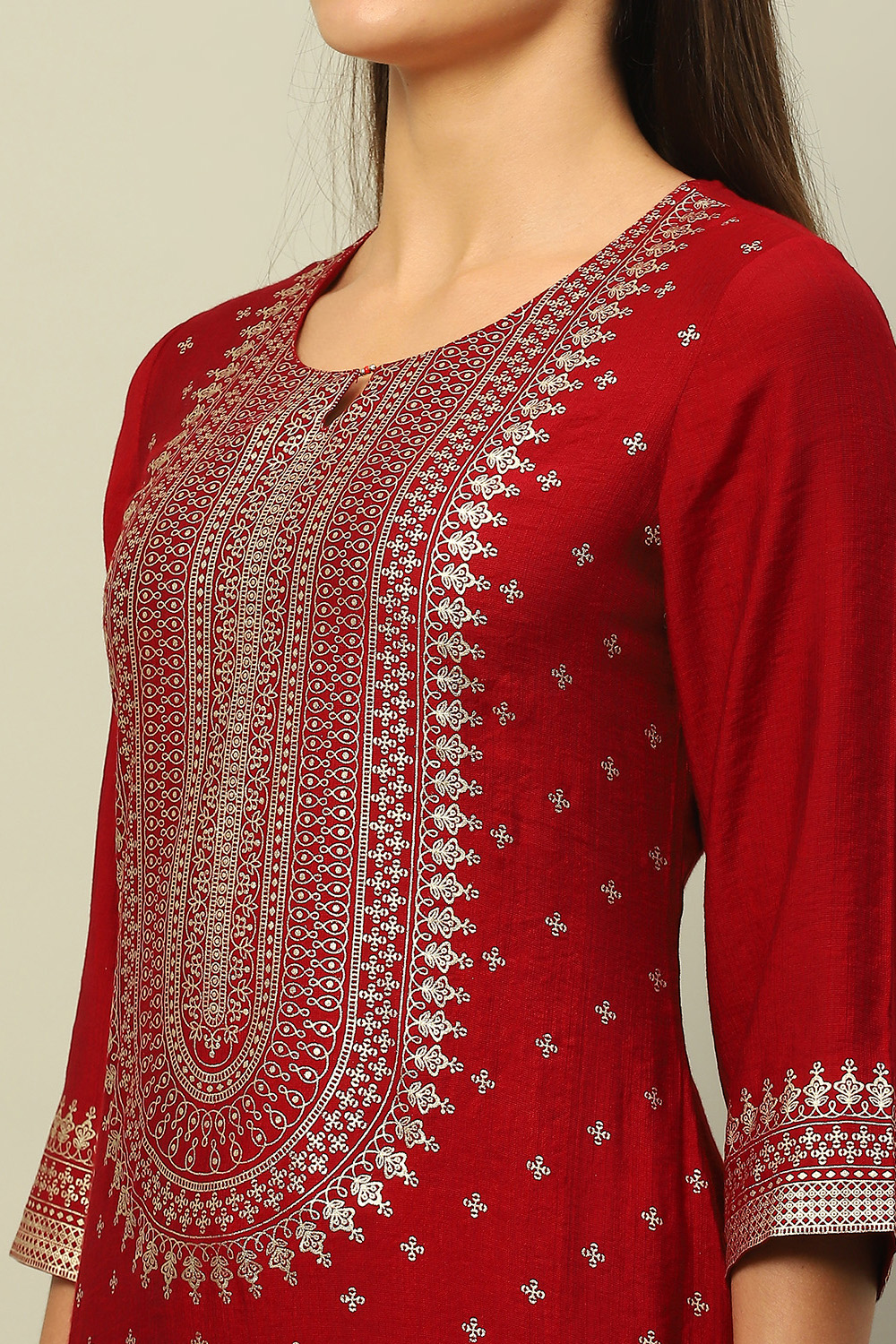 Red Viscose Blend Printed Straight Kurta image number 1