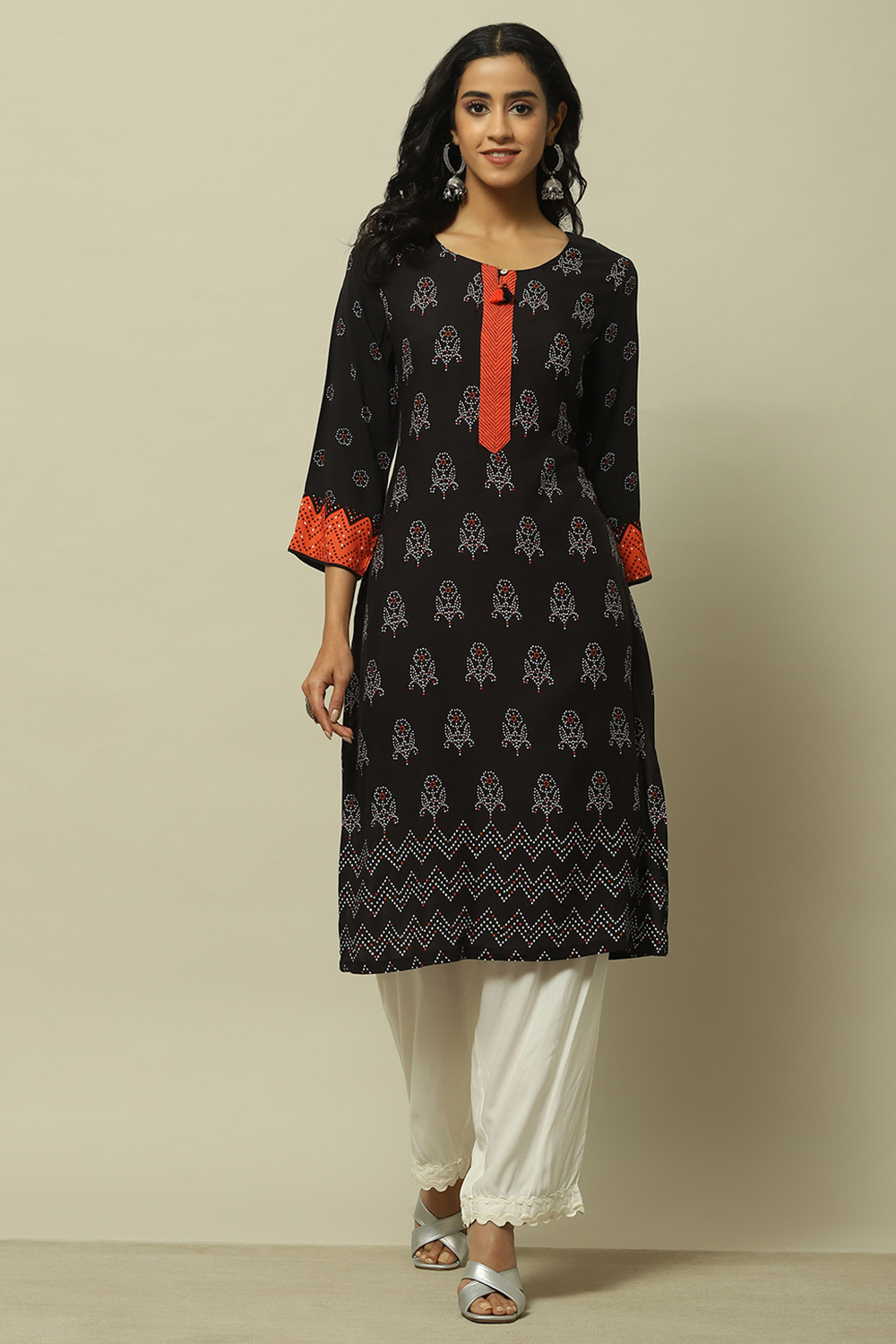 Black Ethnic Motifs Printed Straight Kurta image number 5