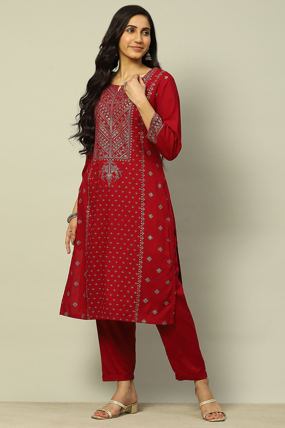 Dark Green Liva Printed Straight Festive Kurta Set image number 0