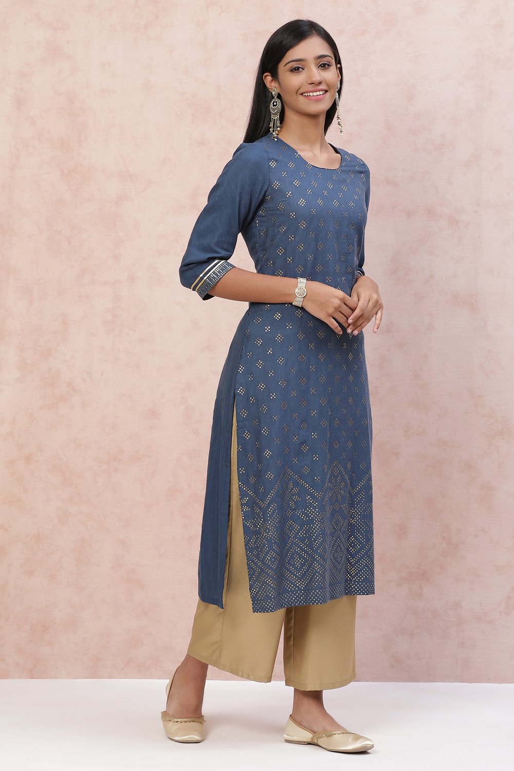 Indigo LIVA Straight Kurta image number 4