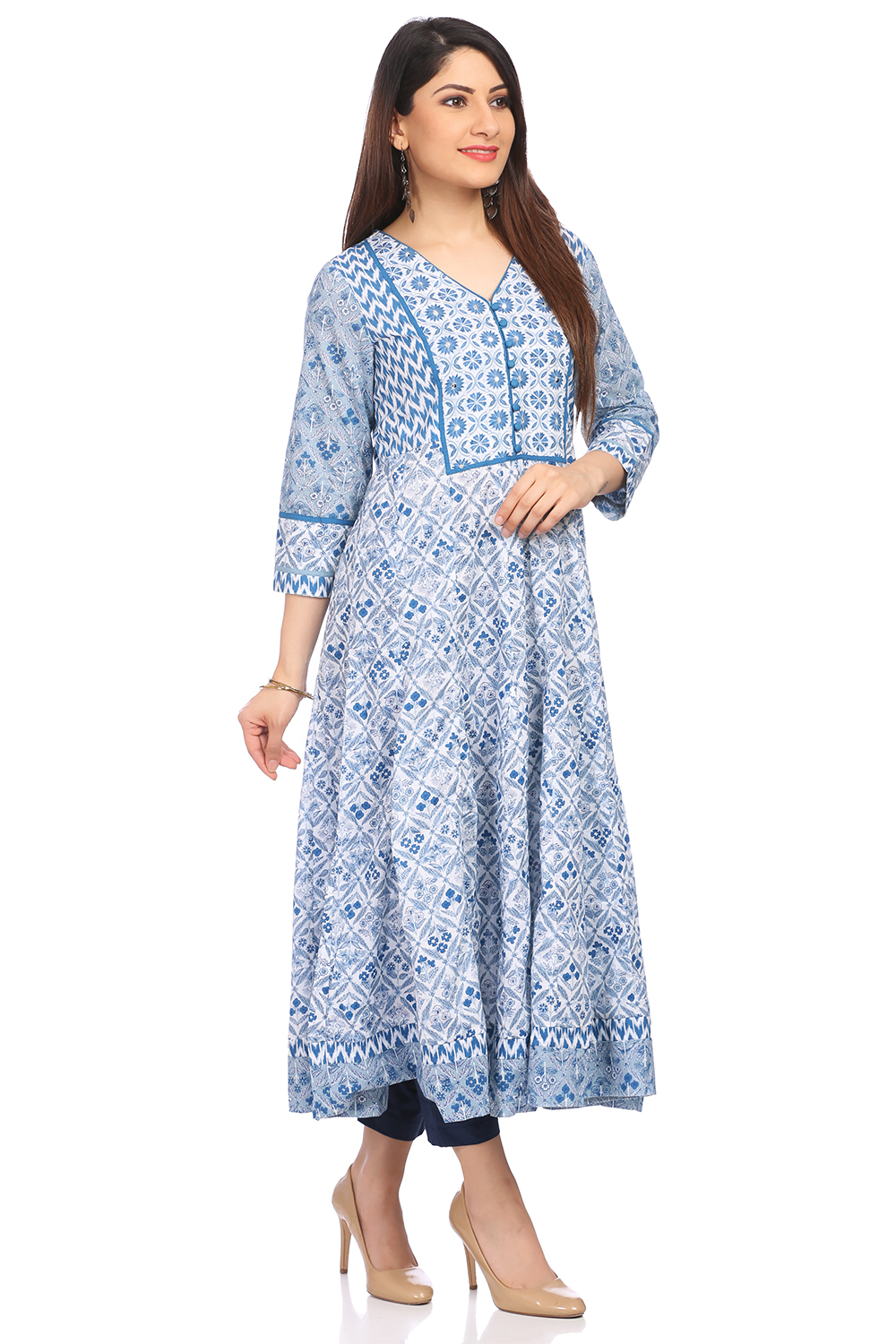 Light-Blue Cambric Kalidar Kurta image number 2