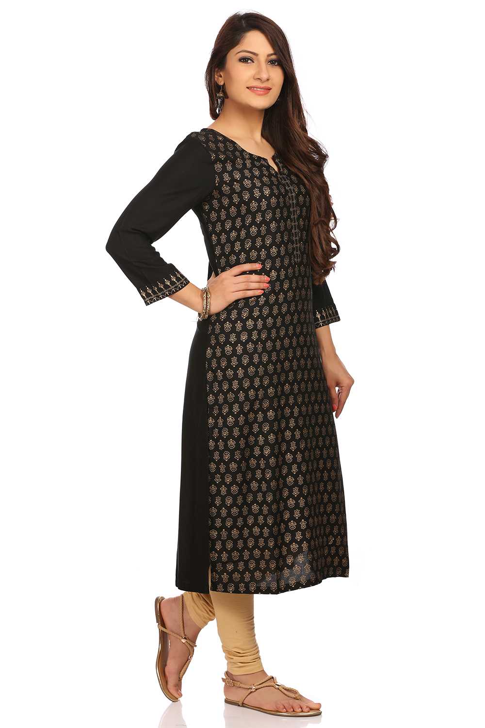 Black Straight Viscose Kurta image number 1