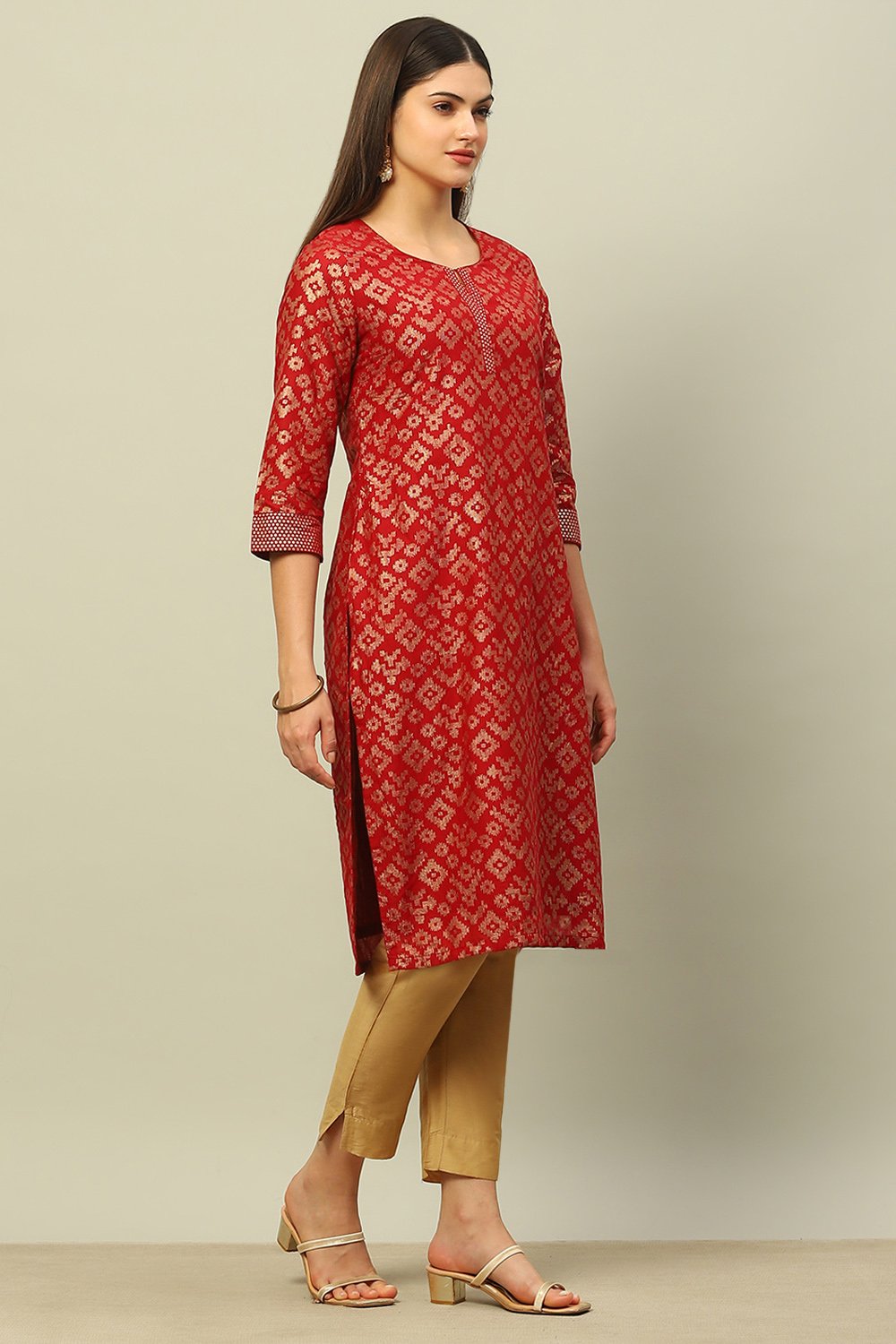 Black Cotton Printed Straight Kurta image number 4