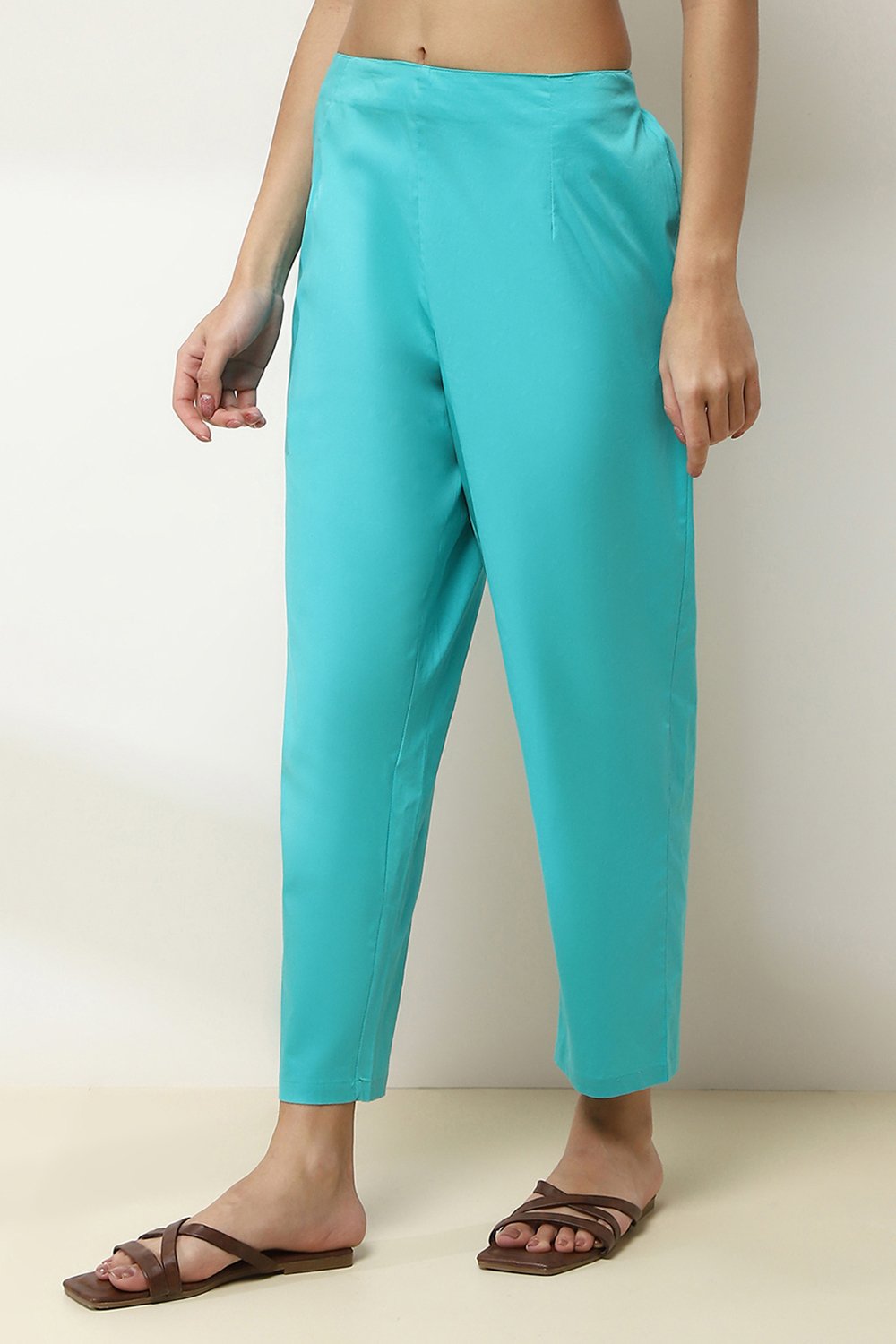 Aqua Cotton Lycra Solid Regular Pants image number 2