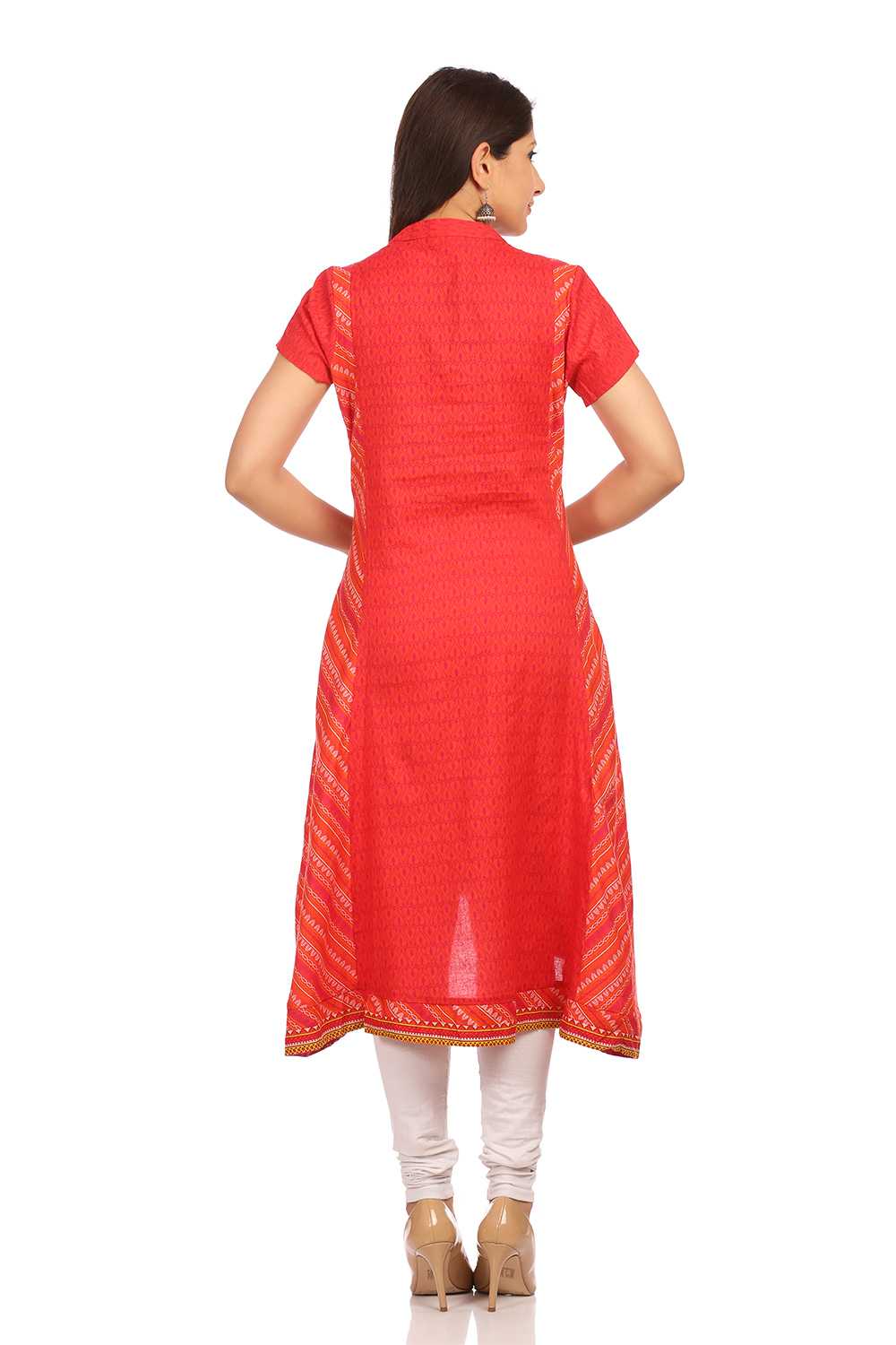 Red Kalidar Cotton Kurta image number 3