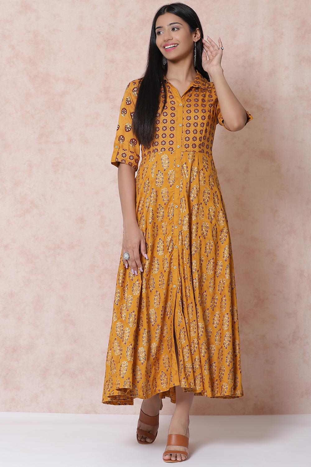 Mustard LIVA Kalidar Dress image number 2