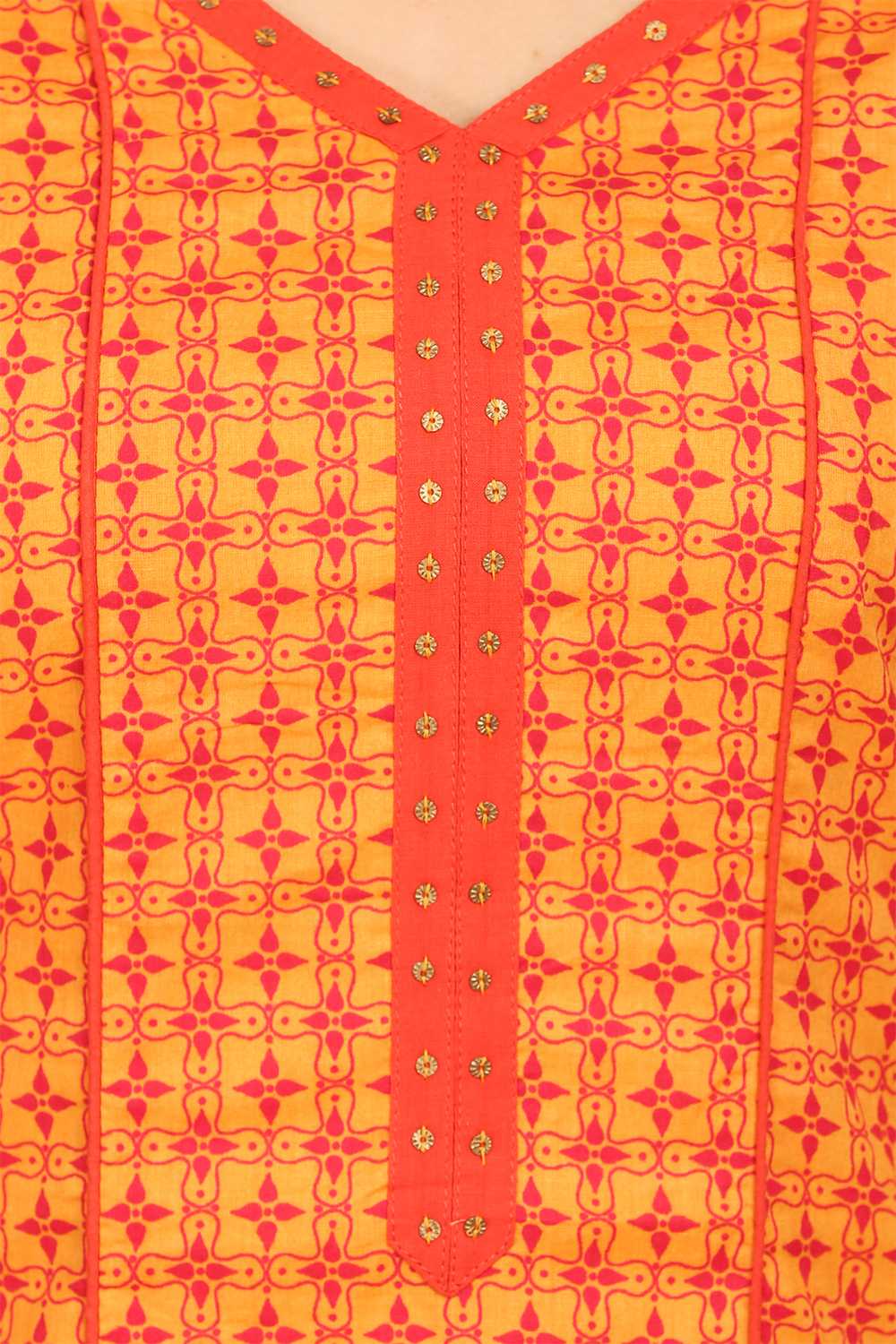 Orange Kalidar Cotton Kurta image number 4