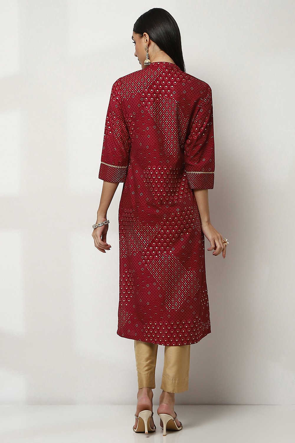 Red Viscose Printed Straight Kurta image number 3