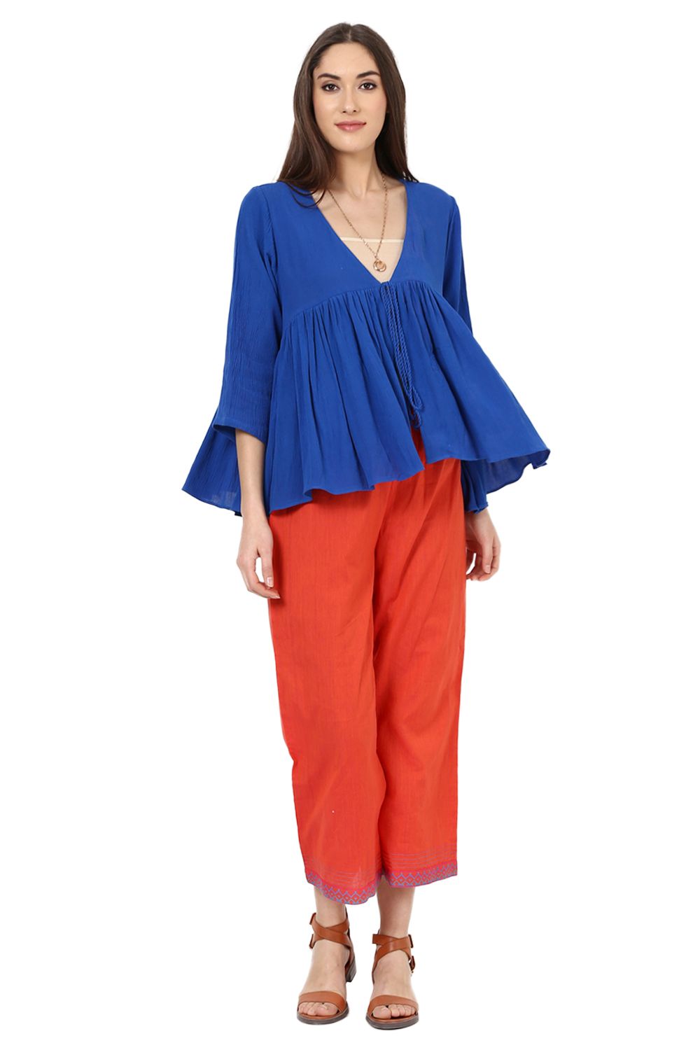 Blue Flared Viscose Rayon Indie Top image number 6