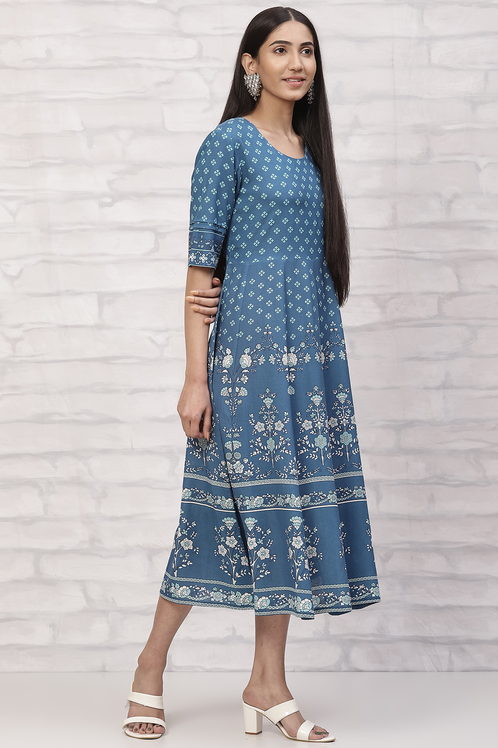 Indigo LIVA A Line Dress image number 3