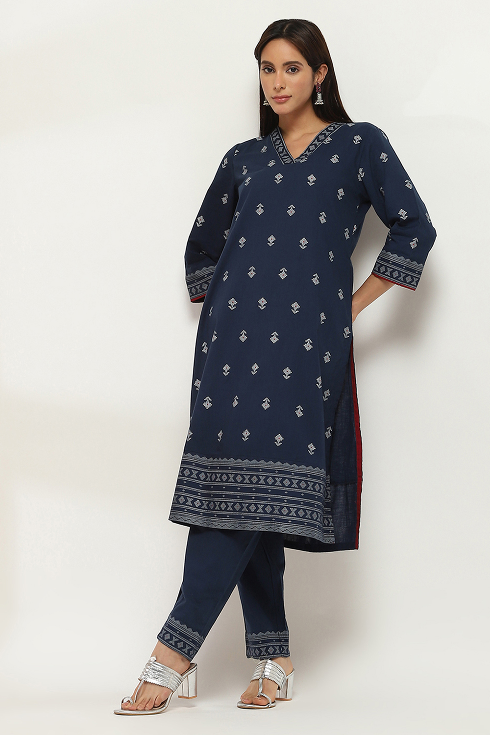 Maroon Cotton Printed Straight Kurta Set image number 0