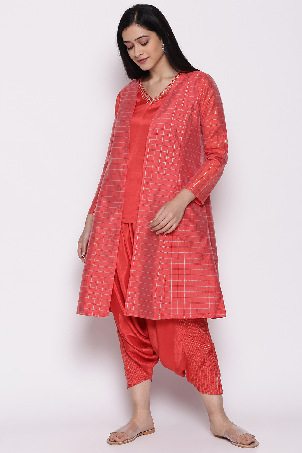 Coral Polyester Viscose Straight Suit Set image number 0