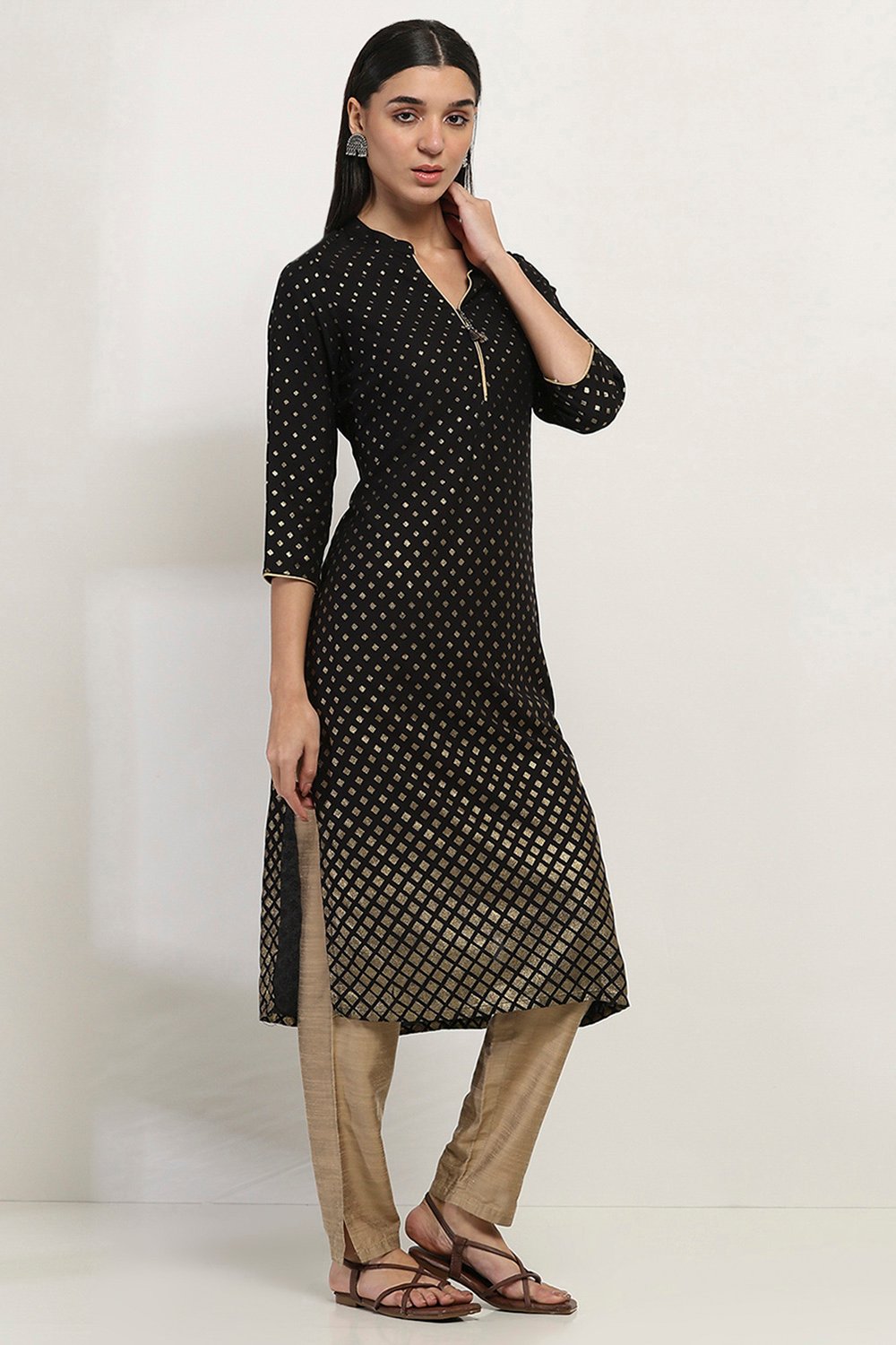 Black Viscose Straight Kurta image number 4