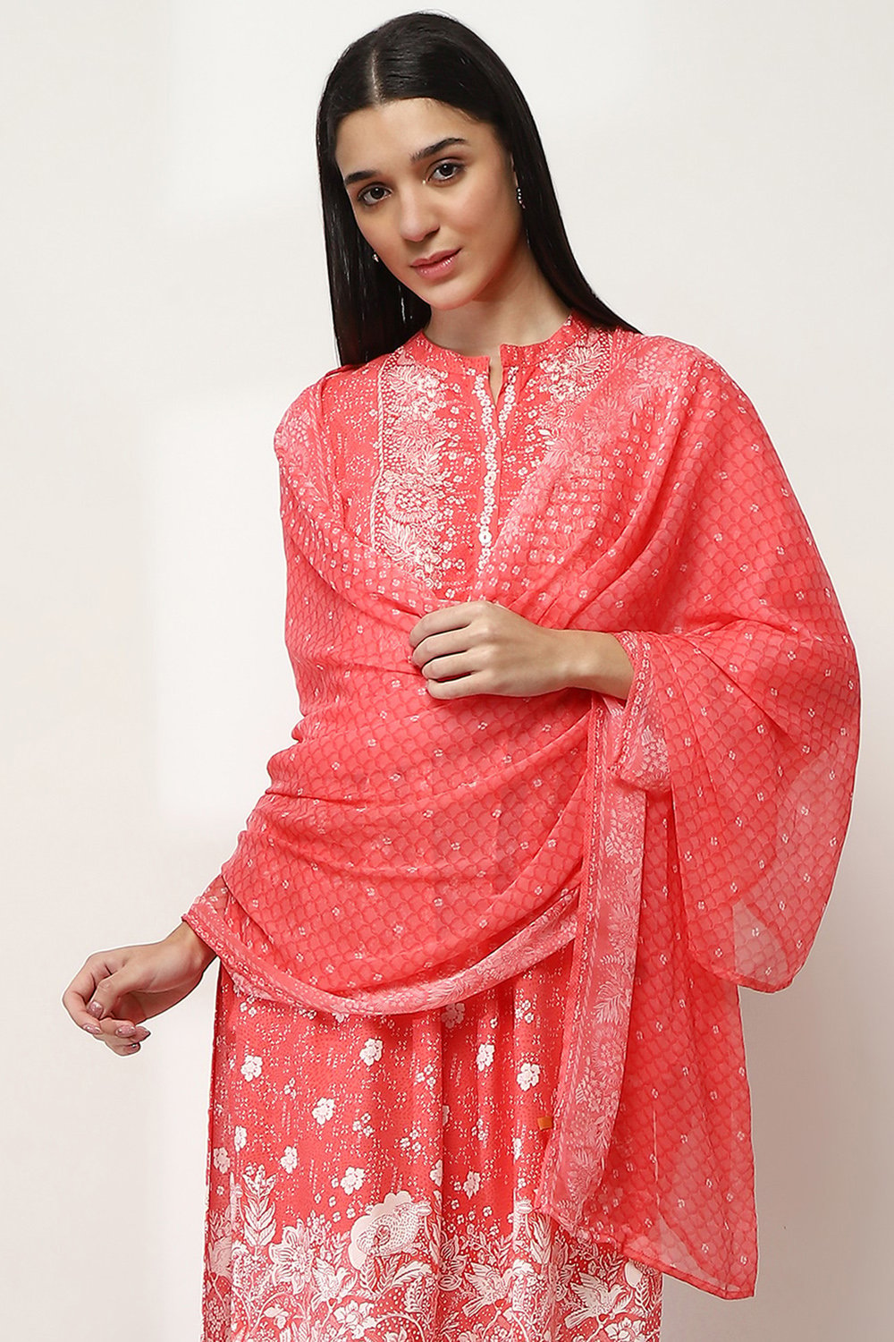 Coral Polyester Dupatta image number 0