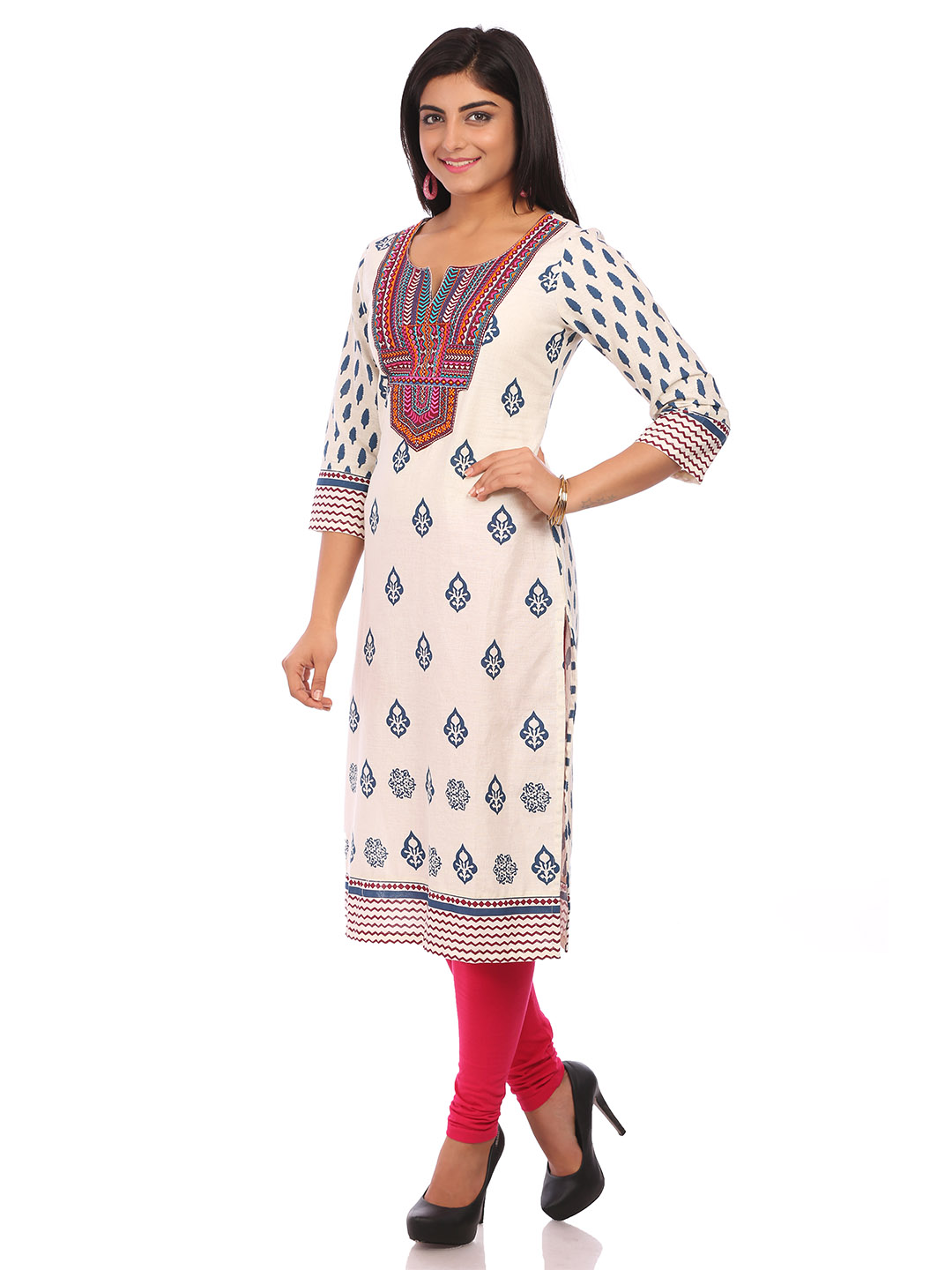 Beige Cotton Straight Kurta image number 3