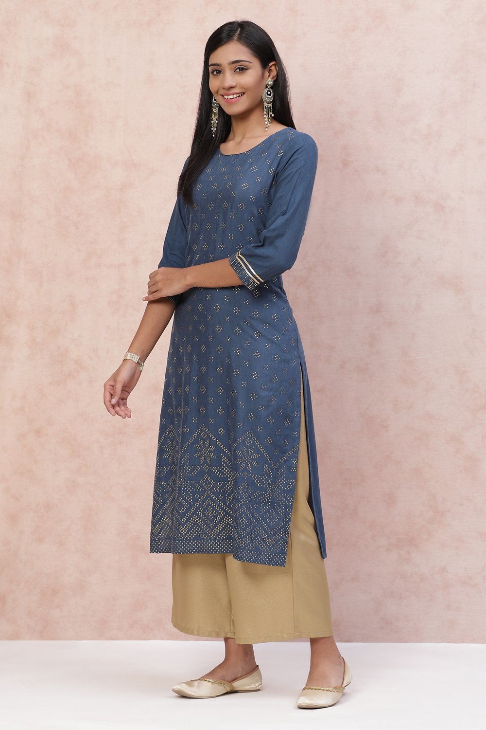 Indigo LIVA Straight Kurta image number 3