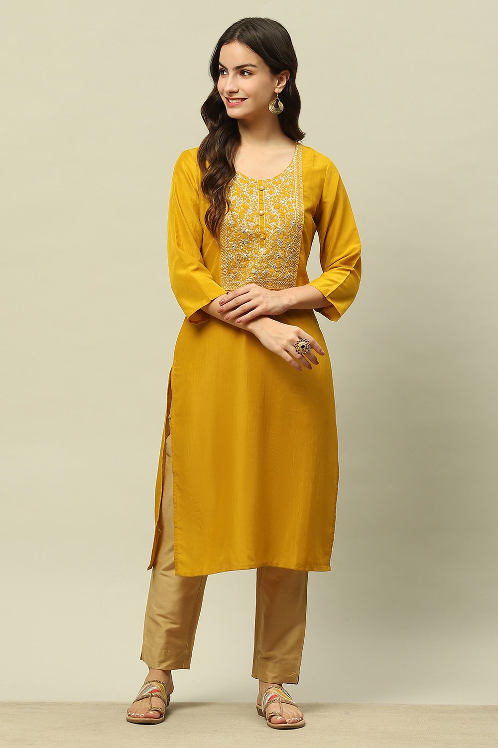 Yellow Viscose Blend Straight Kurta image number 5