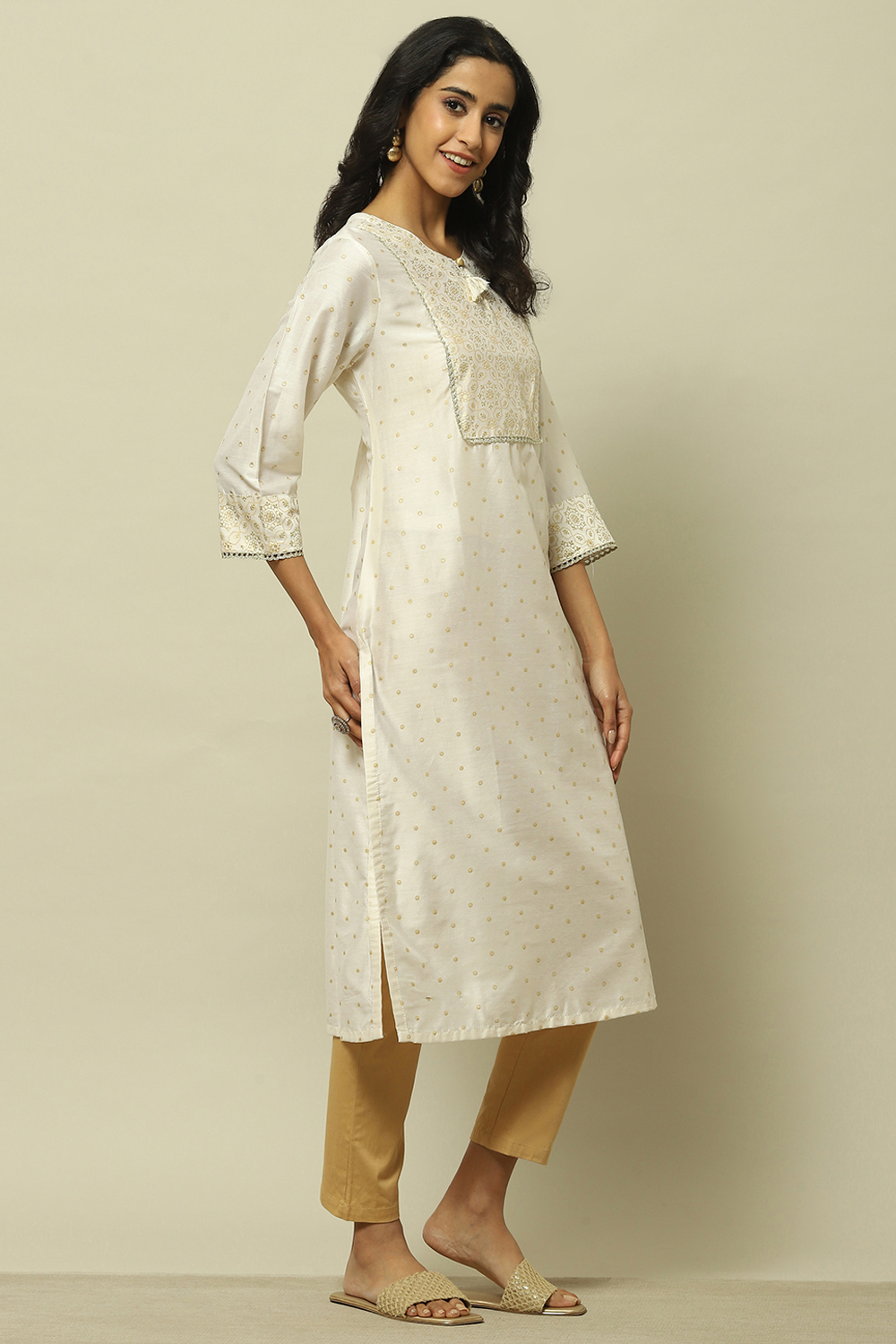 Off-white Printed Straight Kurta image number 4