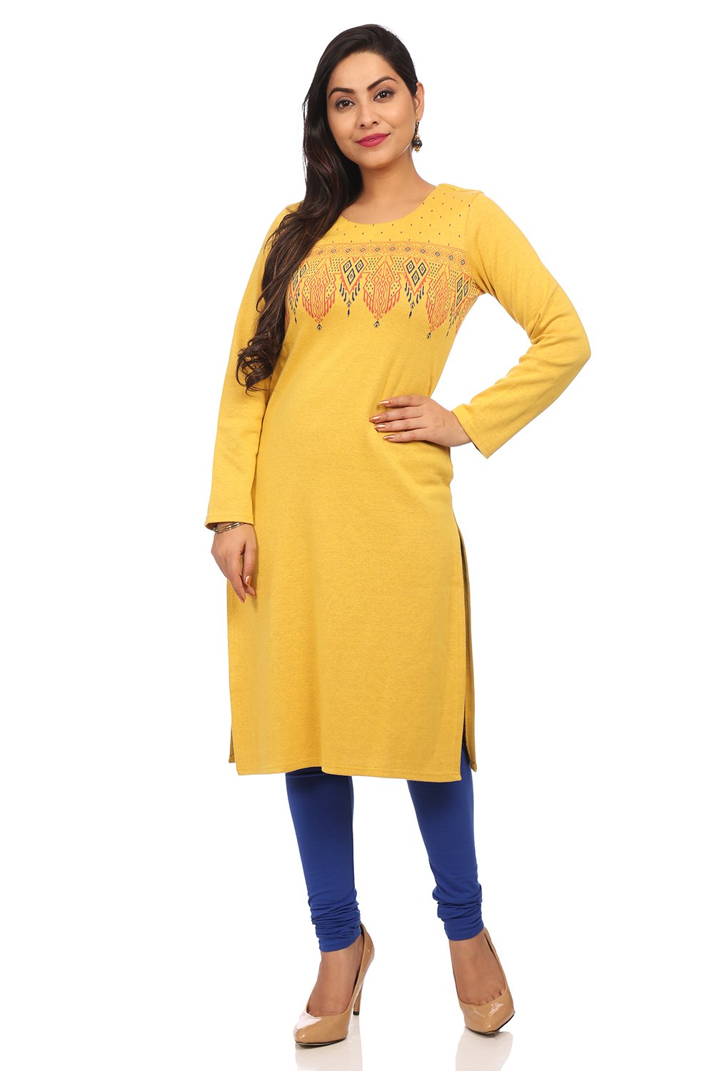 Mustard Poly Cotton Straight Kurta image number 0