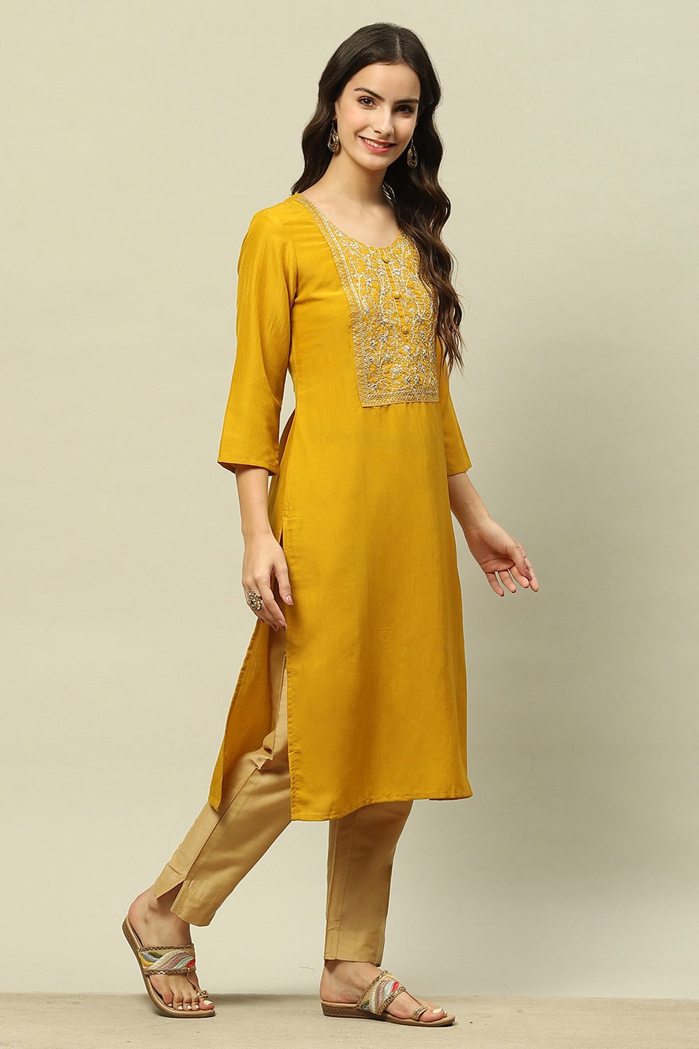 Yellow Viscose Blend Straight Kurta image number 4