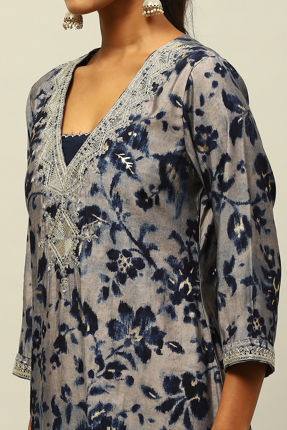 Blue Viscose Blend Straight Printed Kurta Palazzo Suit Set image number 1