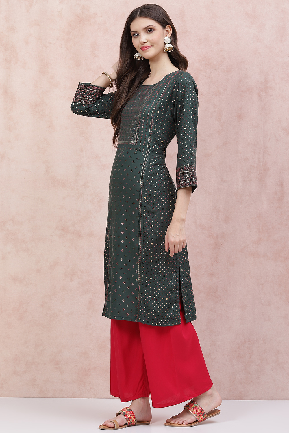 Red LIVA Straight Kurta image number 2