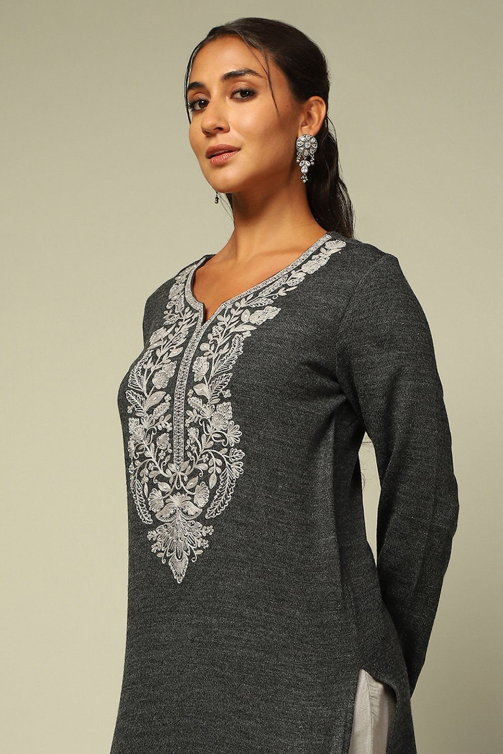 Grey Acrylic Straight Kurta image number 6